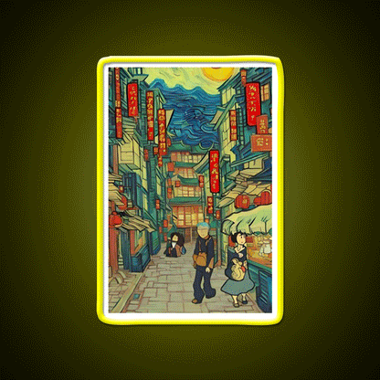 Chinatown Vincent Van Gogh Style Asian Cultural Led Neon Sign Wall Art Rgb Color - Custom LED neon sign front view
