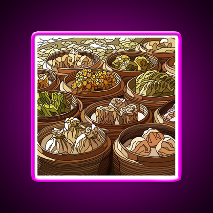 Chinese Dim Sum Dimsum Asian Cultural Led Neon Sign Rgb Color - Neon sign mounted on wall in room