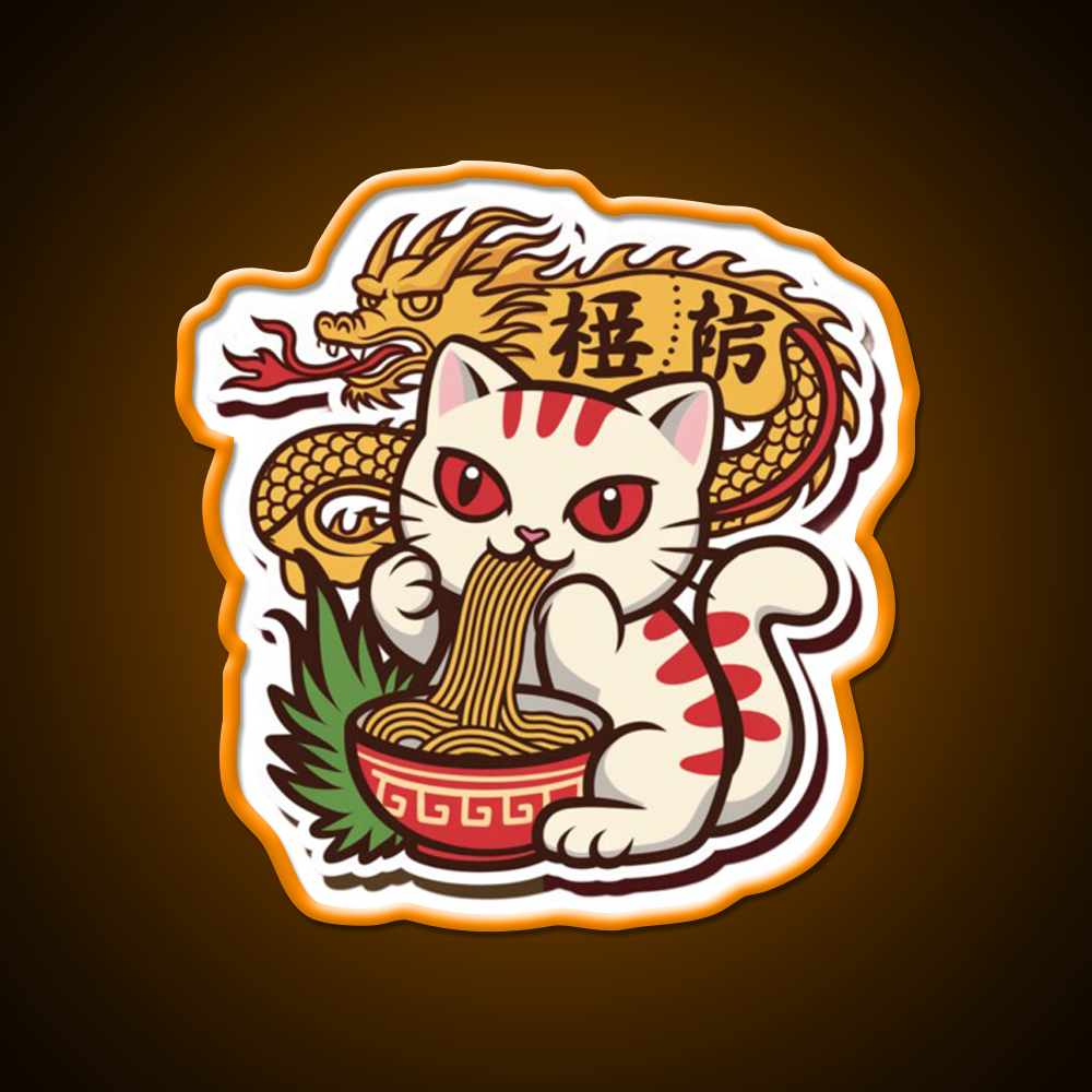 Chinese Kitty Eating Noodles Led Neon Sign Chinese Food Rgb Color