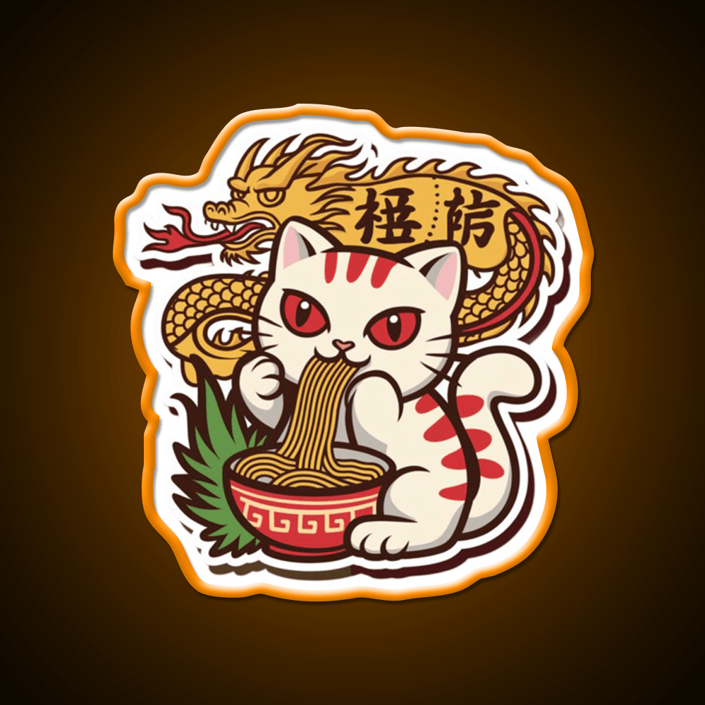 Chinese Kitty Eating Noodles Led Neon Sign Chinese Food Rgb Color - Shineneon