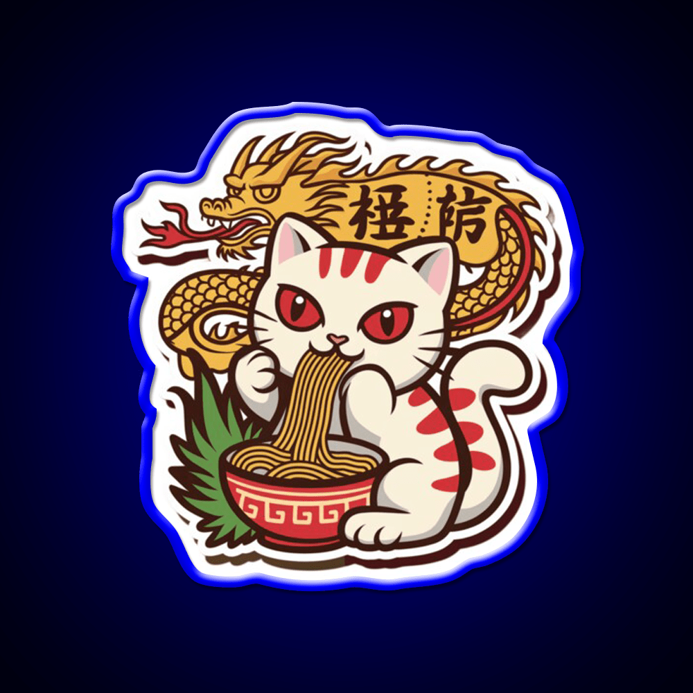 Chinese Kitty Eating Noodles Led Neon Sign Chinese Food Rgb Color - Shineneon
