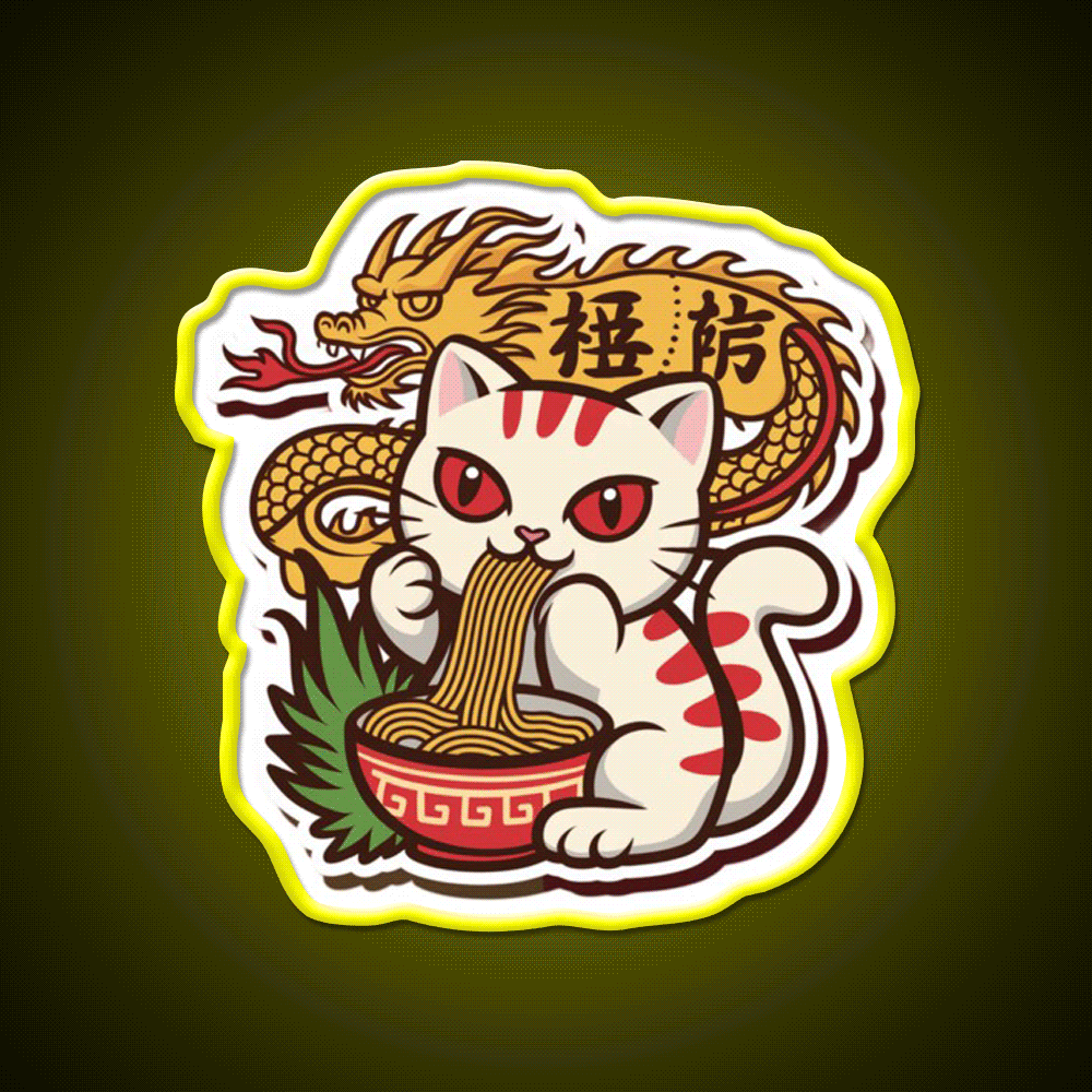 Chinese Kitty Eating Noodles Led Neon Sign Chinese Food Rgb Color