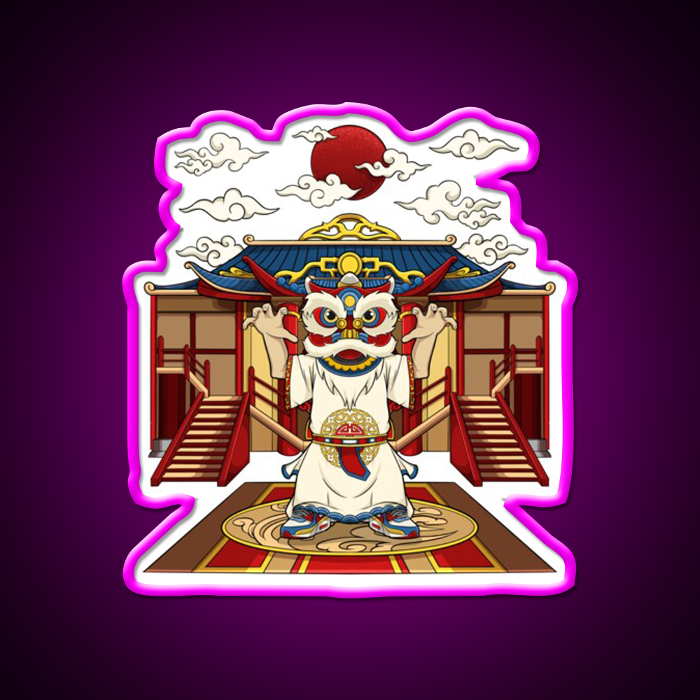 Chinese Lion Dance Asian Cultural Led Neon Sign Rgb Color - Neon sign mounted on wall in room