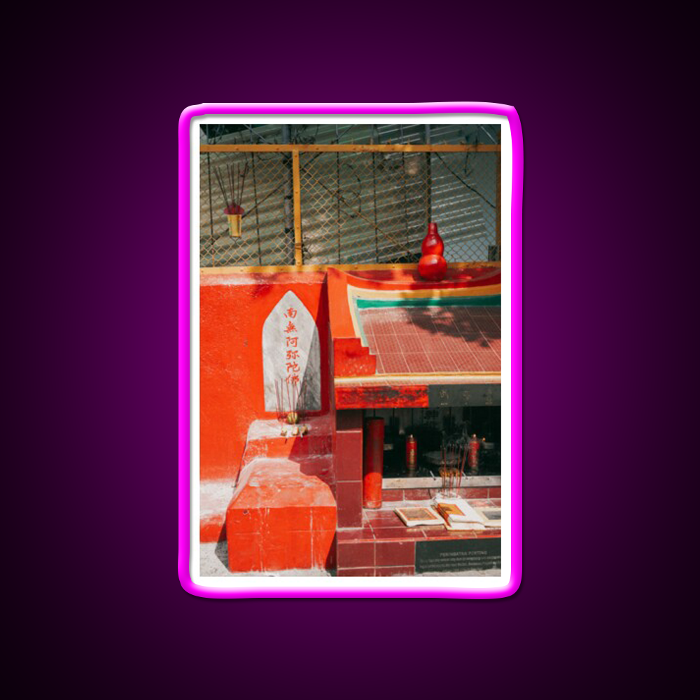 Chinese Street Temple Shrine Candles Asian Cultural Led Neon Sign Rgb Color - Neon sign mounted on wall in room