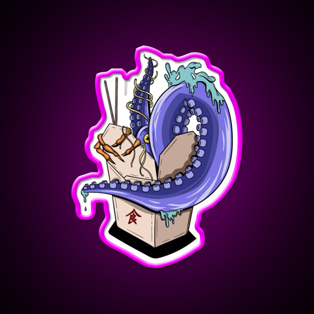 Chinese Take Away Cartoon Illustration Led Neon Sign Chinese Food Rgb Color