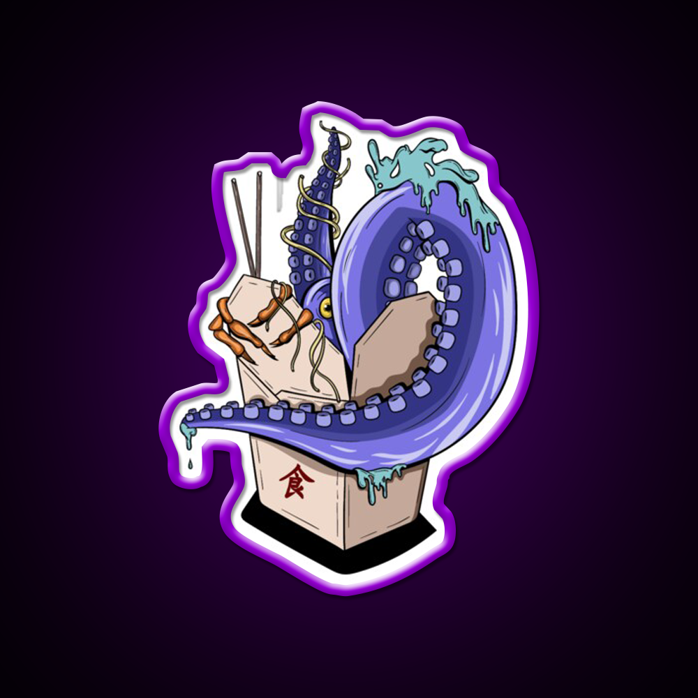 Chinese Take Away Cartoon Illustration Led Neon Sign Chinese Food Rgb Color