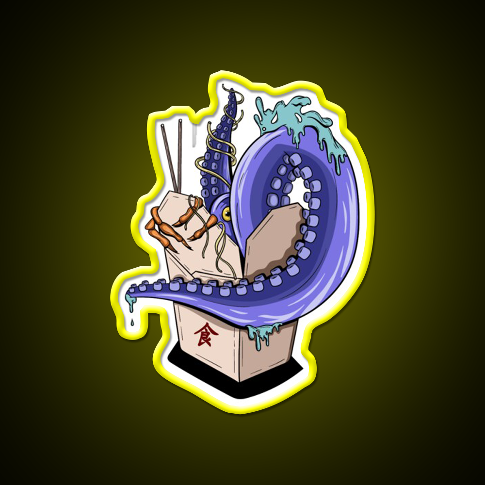 Chinese Take Away Cartoon Illustration Led Neon Sign Chinese Food Rgb Color