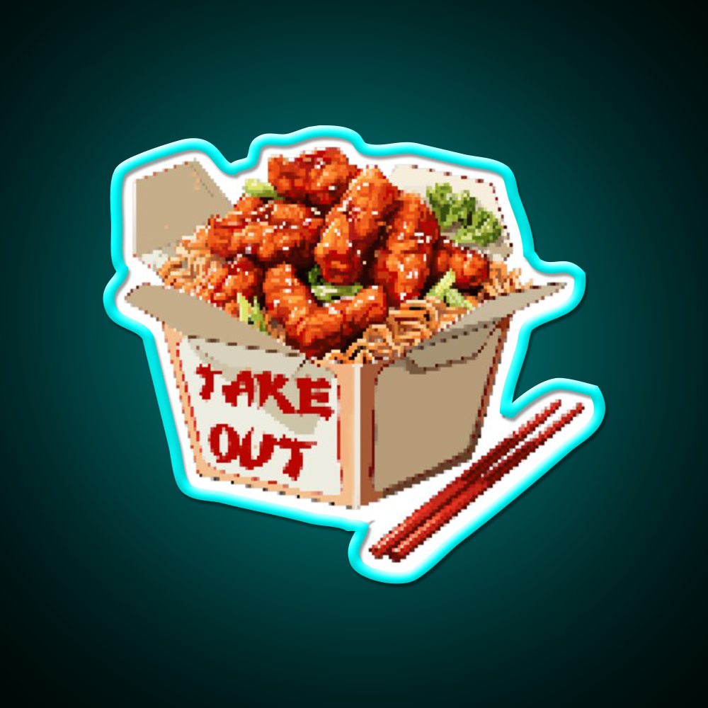 Chinese Take Out Pixel Art Fast Food Led Neon Sign For Burger Place Rgb Color