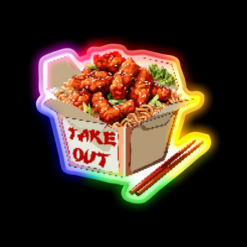 Chinese Take Out Pixel Art Fast Food Led Neon Sign For Burger Place Rgb Color