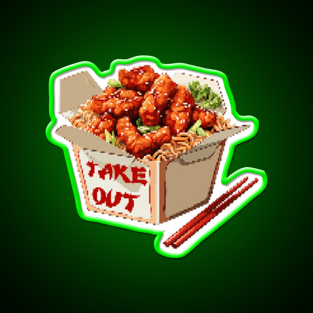 Chinese Take Out Pixel Art Fast Food Led Neon Sign For Burger Place Rgb Color
