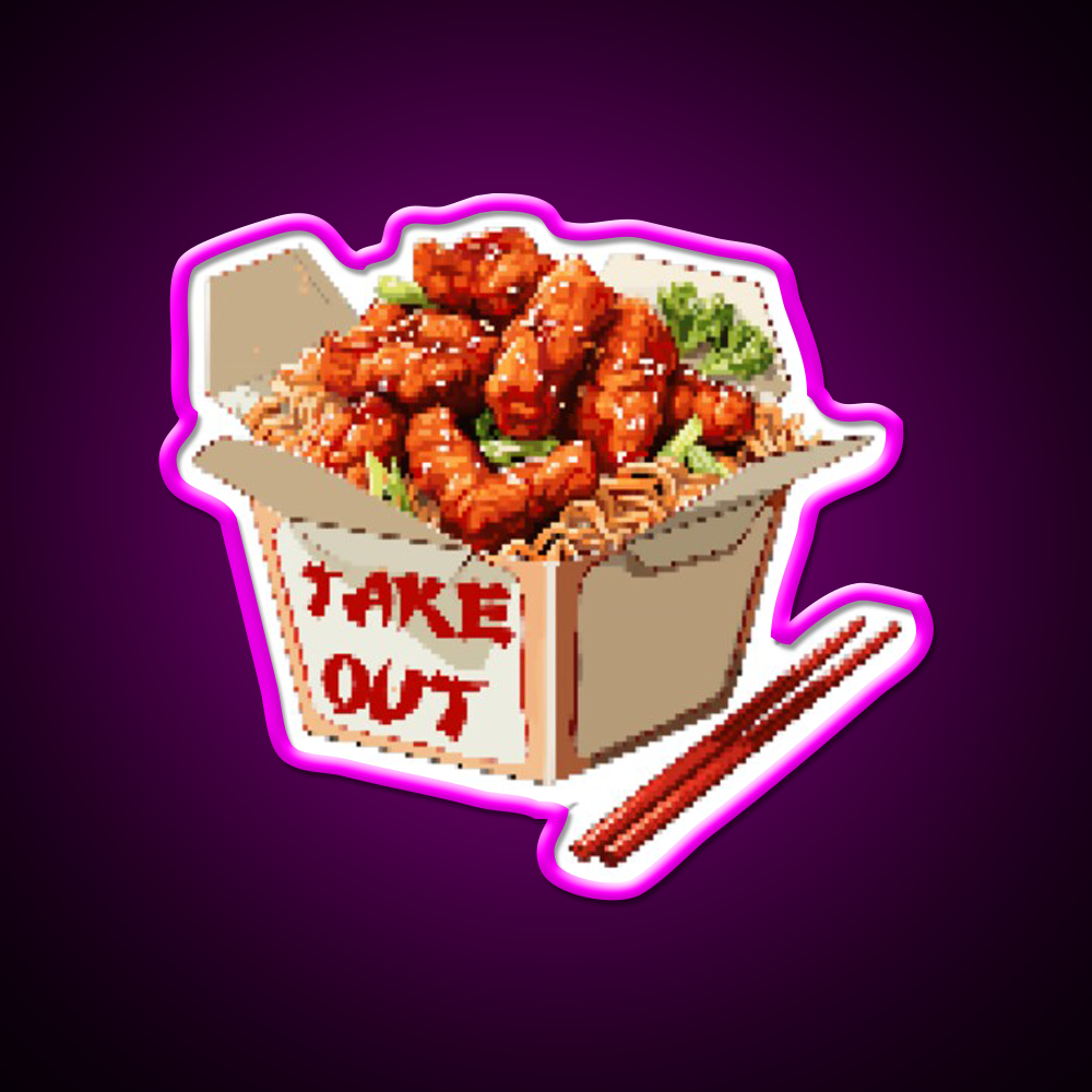 Chinese Take Out Pixel Art Fast Food Led Neon Sign For Burger Place Rgb Color