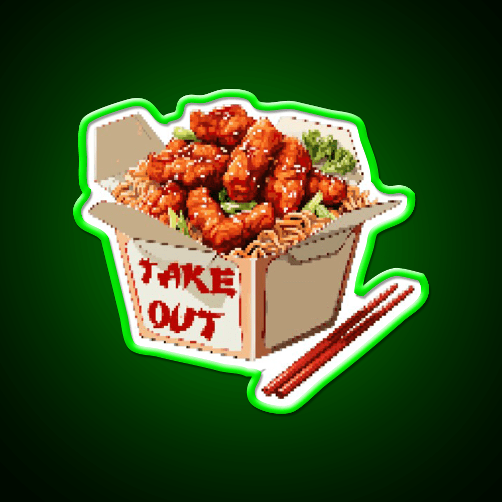 Chinese Take Out Pixel Art Fast Food Led Neon Sign For Burger Place Rgb Color - Shineneon