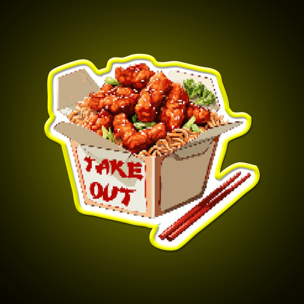 Chinese Take Out Pixel Art Fast Food Led Neon Sign For Burger Place Rgb Color