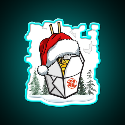 Chinese Takeout Box Santa Hat Christmas Led Neon Sign Chinese Food Rgb Color