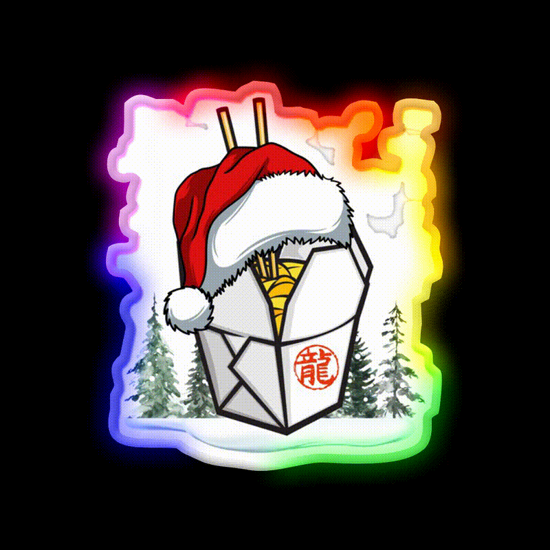 Chinese Takeout Box Santa Hat Christmas Led Neon Sign Chinese Food Rgb Color