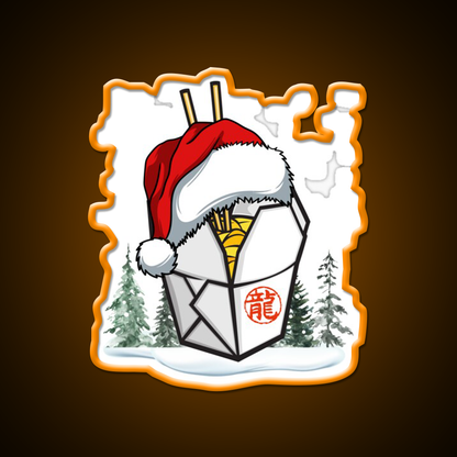 Chinese Takeout Box Santa Hat Christmas Led Neon Sign Chinese Food Rgb Color