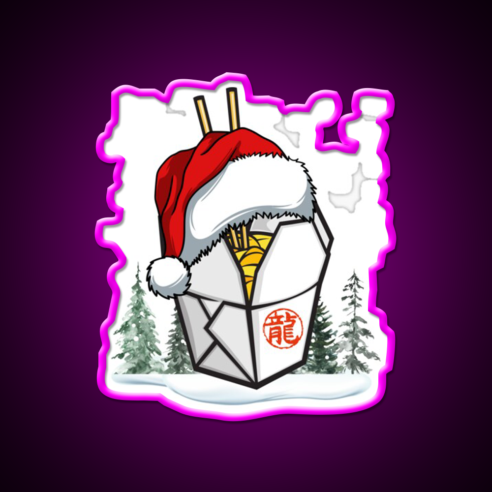 Chinese Takeout Box Santa Hat Christmas Led Neon Sign Chinese Food Rgb Color