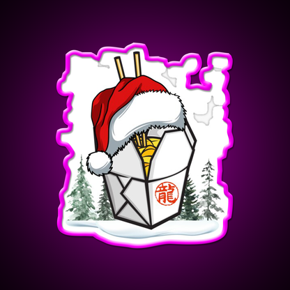 Chinese Takeout Box Santa Hat Christmas Led Neon Sign Chinese Food Rgb Color