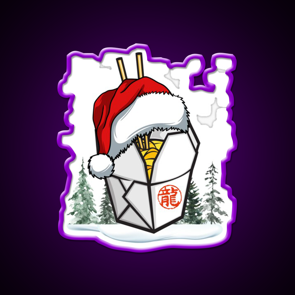 Chinese Takeout Box Santa Hat Christmas Led Neon Sign Chinese Food Rgb Color