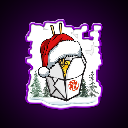 Chinese Takeout Box Santa Hat Christmas Led Neon Sign Chinese Food Rgb Color