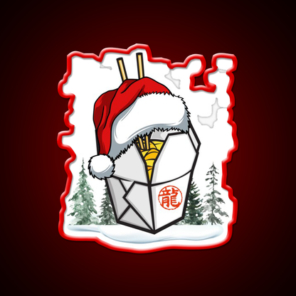 Chinese Takeout Box Santa Hat Christmas Led Neon Sign Chinese Food Rgb Color