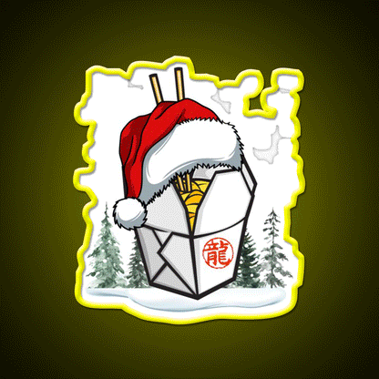 Chinese Takeout Box Santa Hat Christmas Led Neon Sign Chinese Food Rgb Color