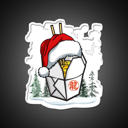 Chinese Takeout Box Santa Hat Christmas Led Neon Sign Chinese Food Rgb Color