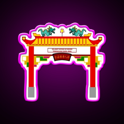 Chinese Temple Door Asian Cultural Led Neon Sign Rgb Color - Neon sign mounted on wall in room