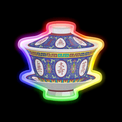 Chinese Traditional Porcelain Tea Cup With Lid Led Neon Sign Chinese Food Rgb Color