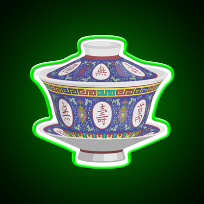 Chinese Traditional Porcelain Tea Cup With Lid Led Neon Sign Chinese Food Rgb Color
