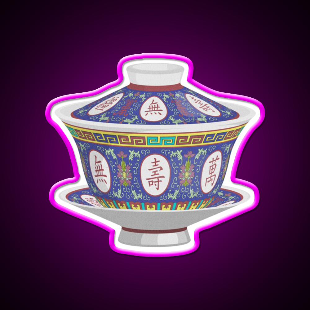 Chinese Traditional Porcelain Tea Cup With Lid Led Neon Sign Chinese Food Rgb Color