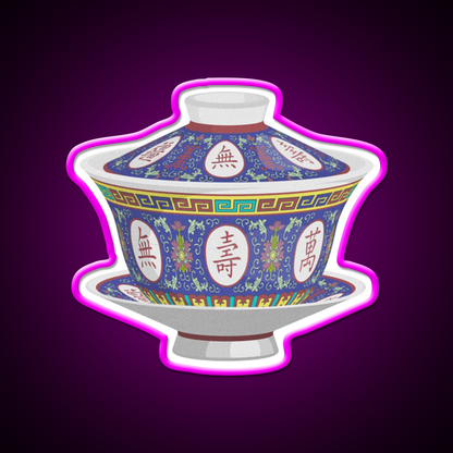 Chinese Traditional Porcelain Tea Cup With Lid Led Neon Sign Chinese Food Rgb Color