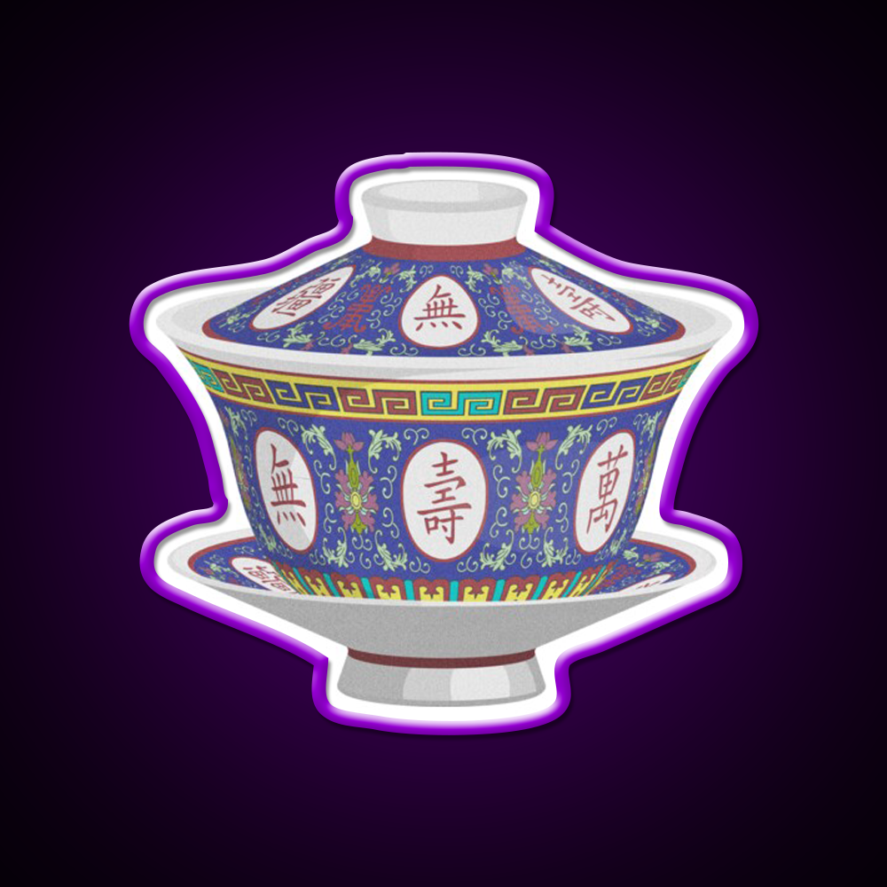 Chinese Traditional Porcelain Tea Cup With Lid Led Neon Sign Chinese Food Rgb Color