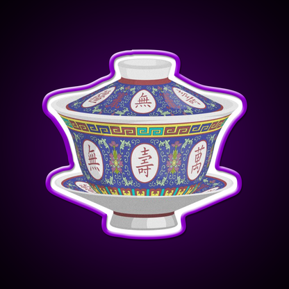 Chinese Traditional Porcelain Tea Cup With Lid Led Neon Sign Chinese Food Rgb Color