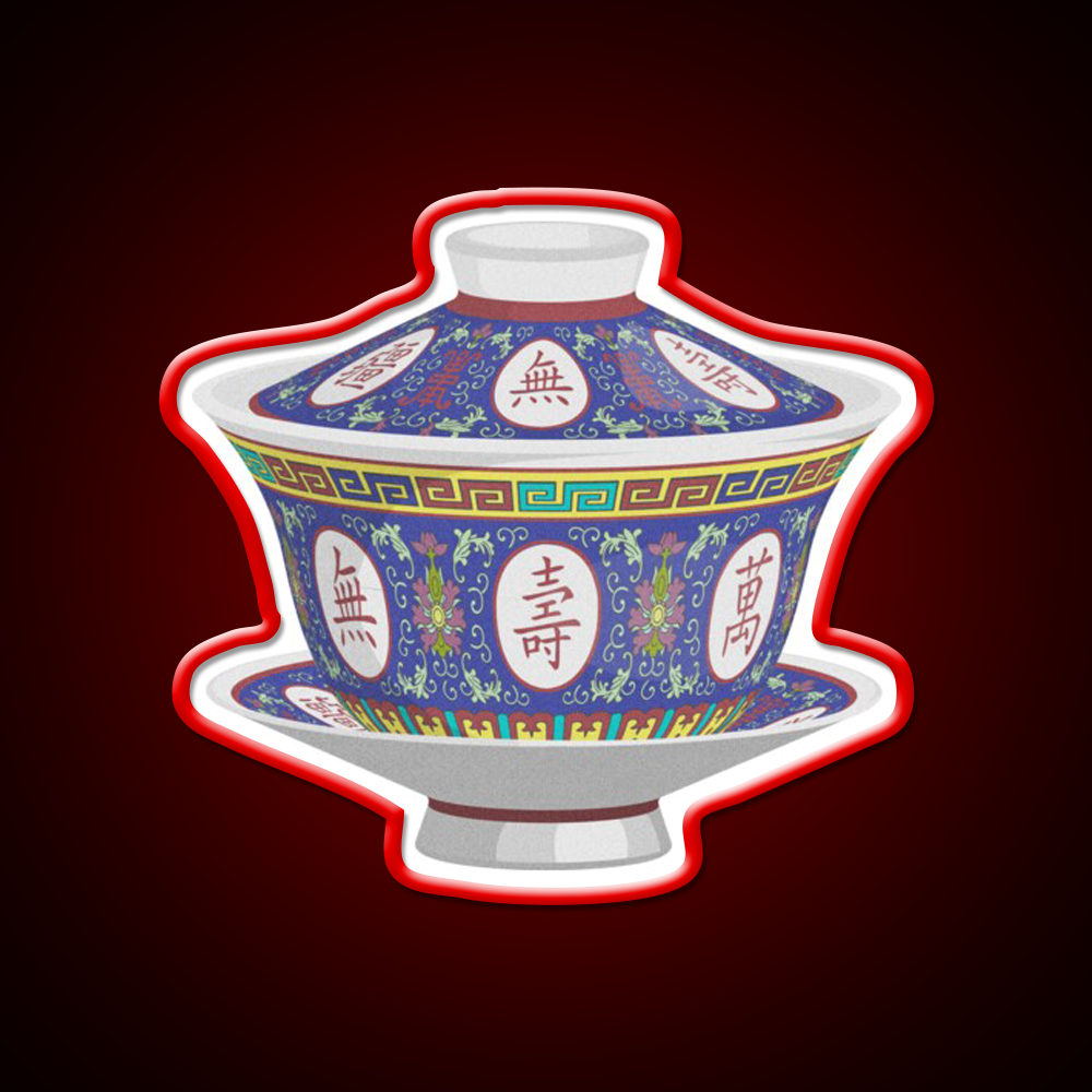 Chinese Traditional Porcelain Tea Cup With Lid Led Neon Sign Chinese Food Rgb Color