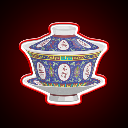 Chinese Traditional Porcelain Tea Cup With Lid Led Neon Sign Chinese Food Rgb Color