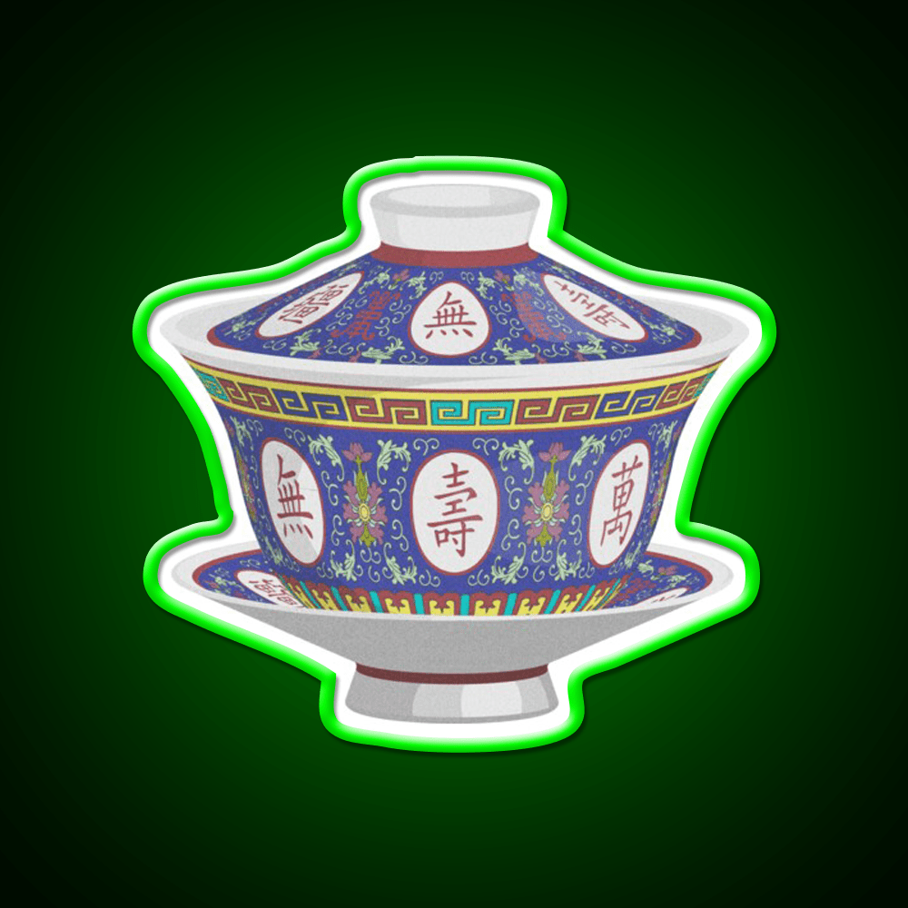 Chinese Traditional Porcelain Tea Cup With Lid Led Neon Sign Chinese Food Rgb Color - Shineneon