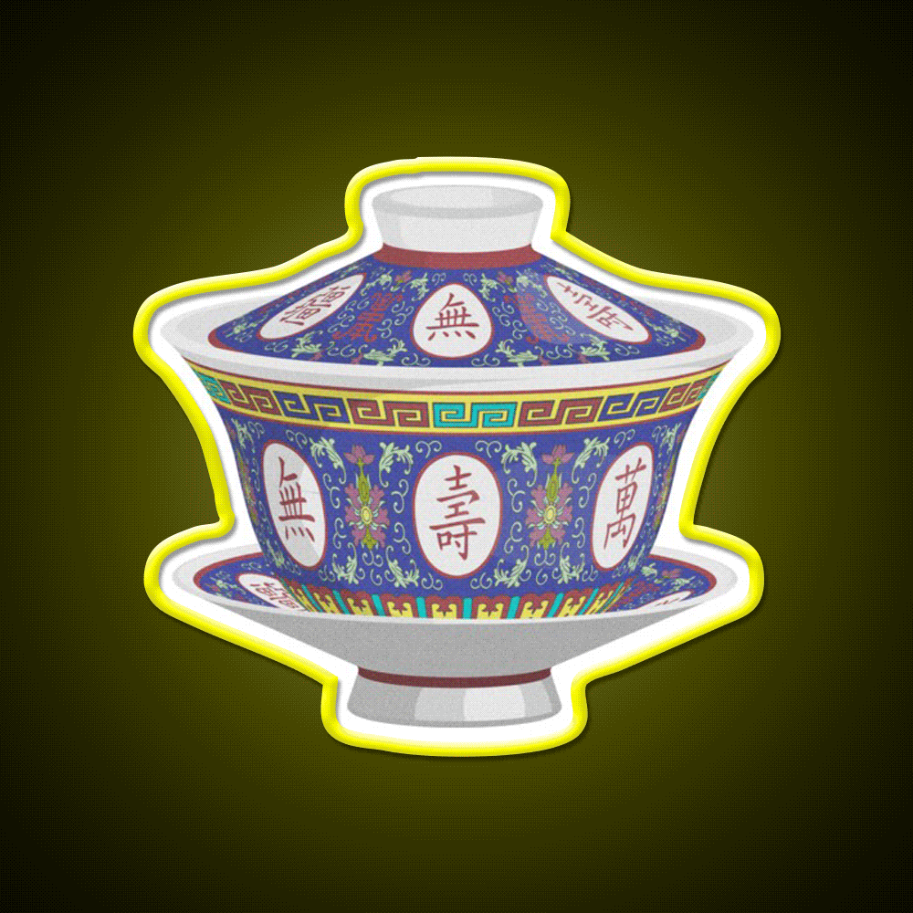 Chinese Traditional Porcelain Tea Cup With Lid Led Neon Sign Chinese Food Rgb Color