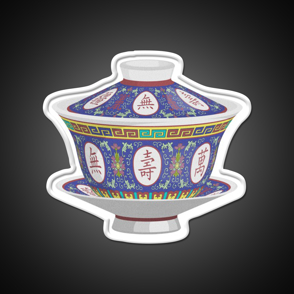 Chinese Traditional Porcelain Tea Cup With Lid Led Neon Sign Chinese Food Rgb Color