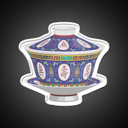 Chinese Traditional Porcelain Tea Cup With Lid Led Neon Sign Chinese Food Rgb Color