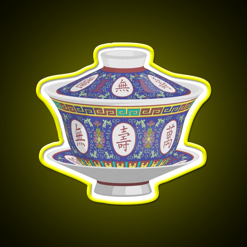Chinese Traditional Porcelain Tea Cup With Lid Led Neon Sign Chinese Food Rgb Color