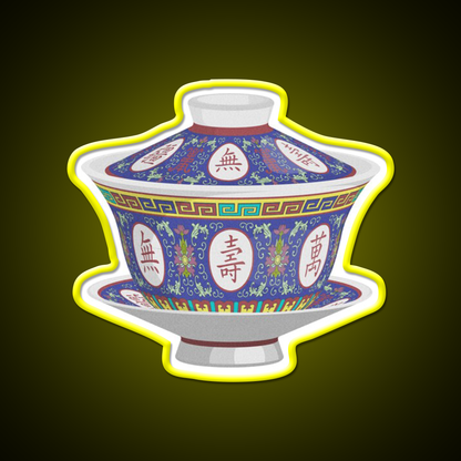 Chinese Traditional Porcelain Tea Cup With Lid Led Neon Sign Chinese Food Rgb Color