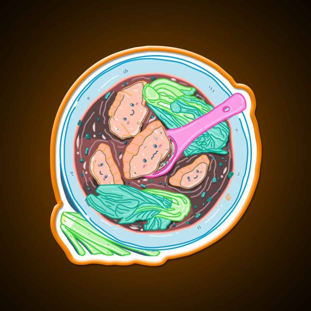 Chinese Wonton Soup Kawaii Light Blue Led Neon Sign Chinese Food Rgb Color