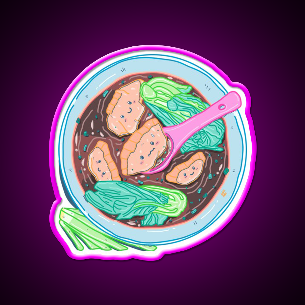 Chinese Wonton Soup Kawaii Pocket Design Led Neon Sign Chinese Food Rgb Color