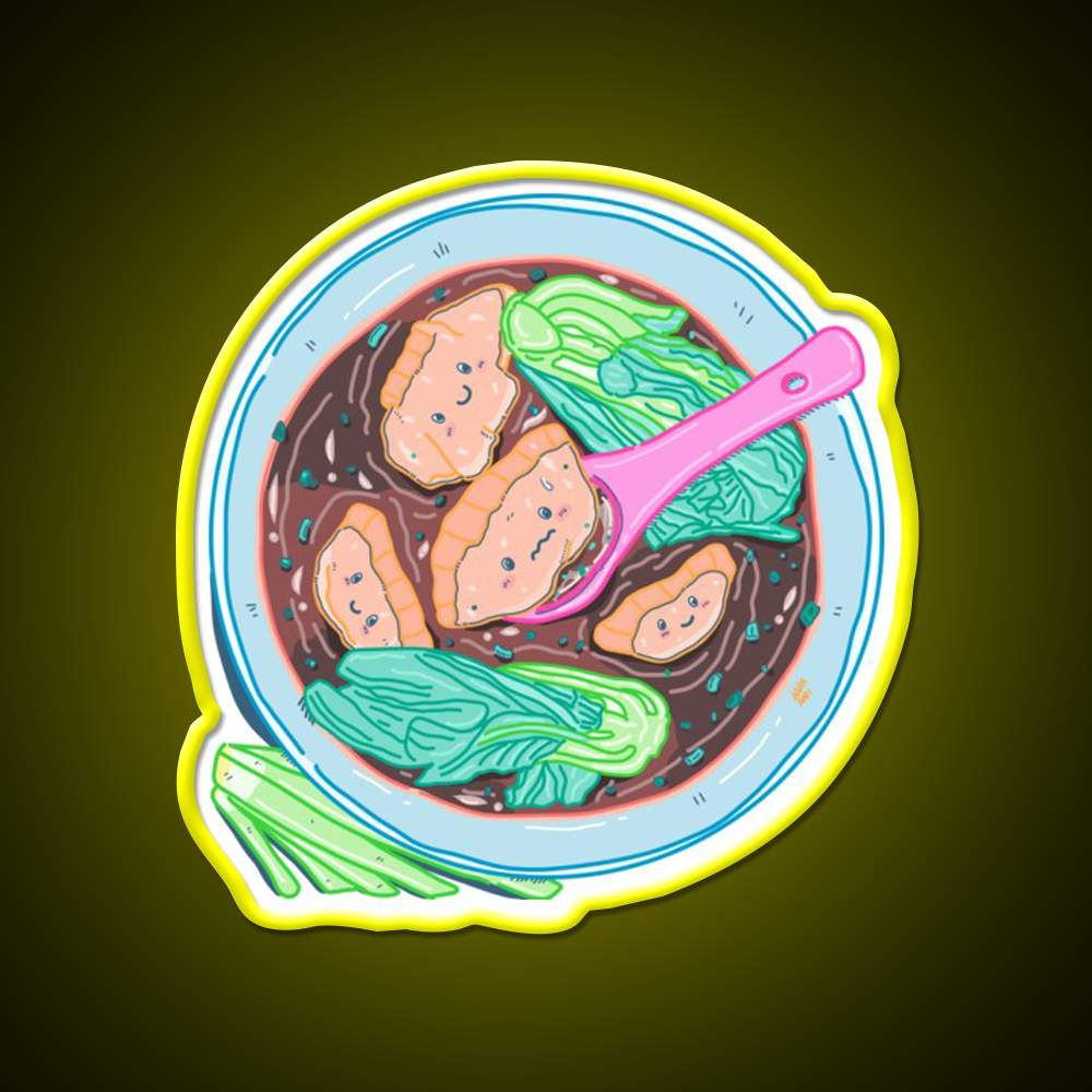 Chinese Wonton Soup Kawaii Pocket Design Led Neon Sign Chinese Food Rgb Color