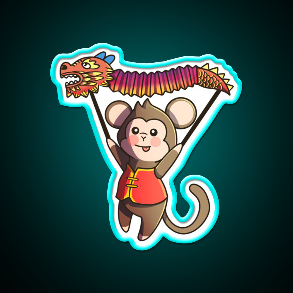Chinese Zodiac Monkey Asian Cultural Led Neon Sign Rgb Color - Size and dimension reference
