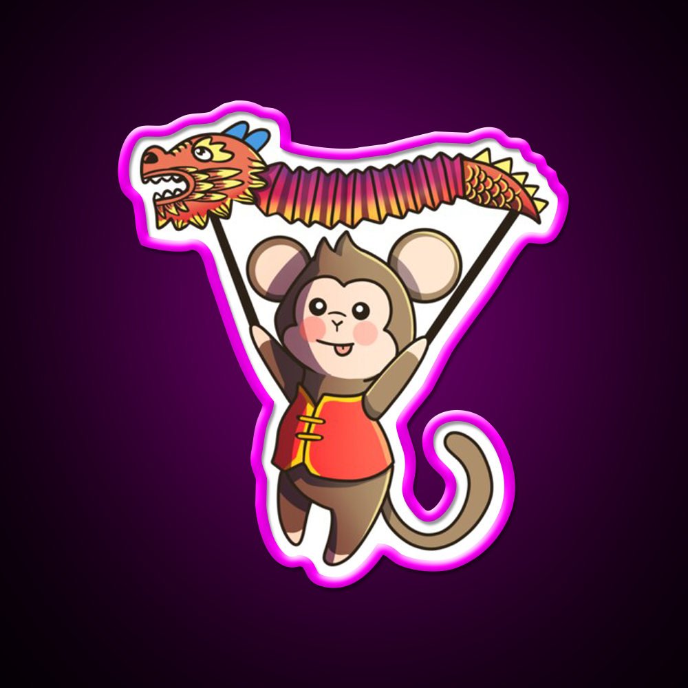 Chinese Zodiac Monkey Asian Cultural Led Neon Sign Rgb Color - Neon sign mounted on wall in room