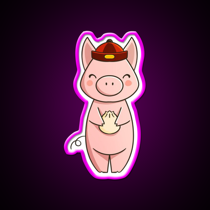 Chinese Zodiac Pig Asian Cultural Led Neon Sign Rgb Color - Neon sign mounted on wall in room