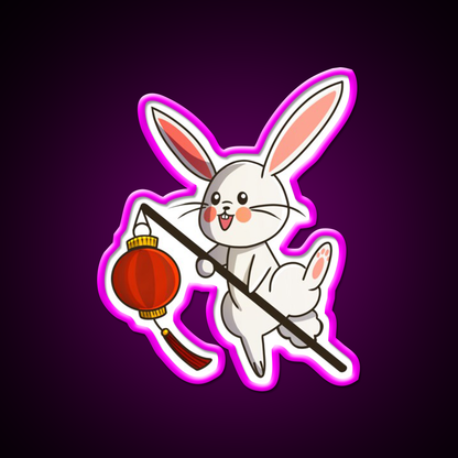 Chinese Zodiac Rabbit Asian Cultural Led Neon Sign Rgb Color - Neon sign mounted on wall in room