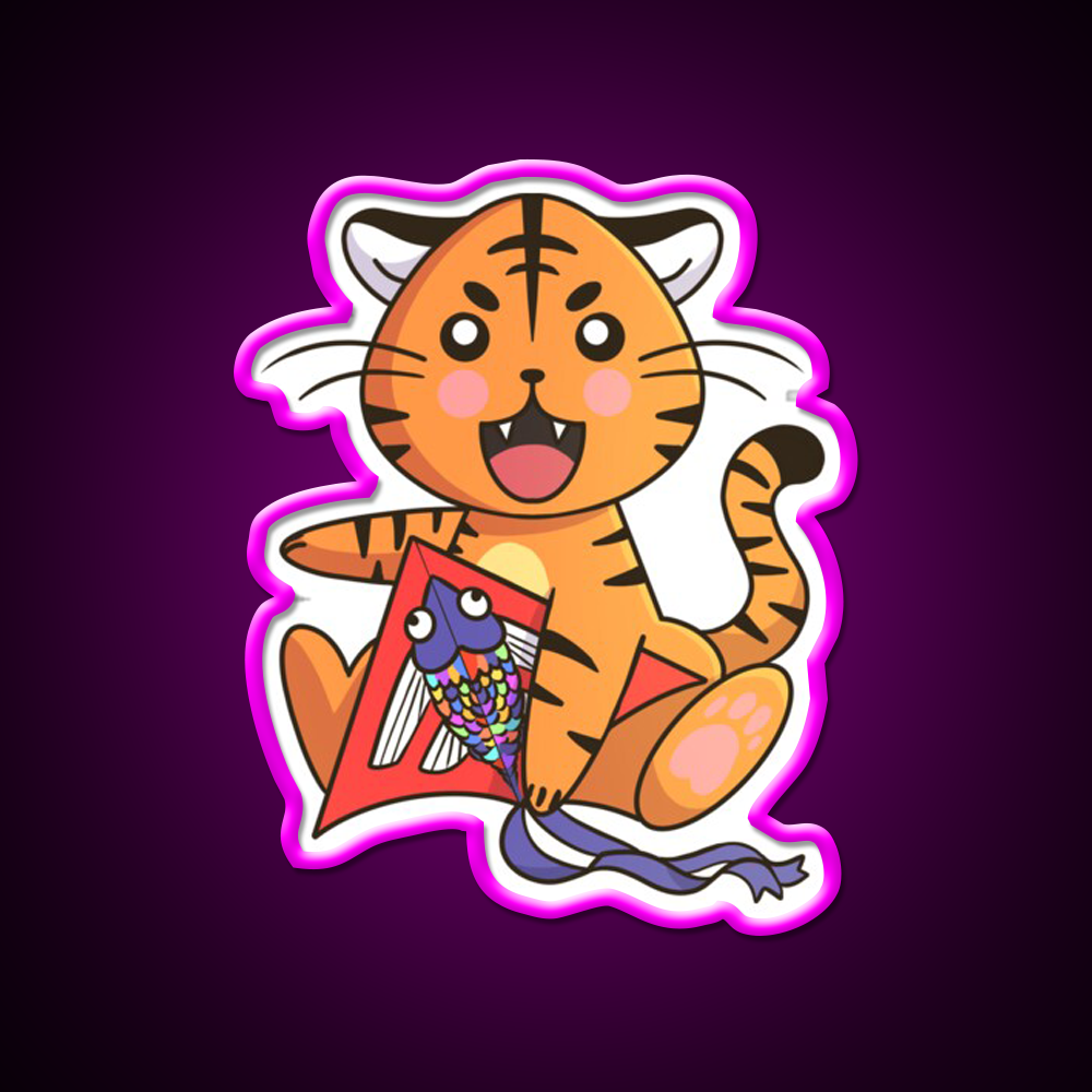 Chinese Zodiac Tiger Asian Cultural Led Neon Sign Rgb Color - Neon sign mounted on wall in room